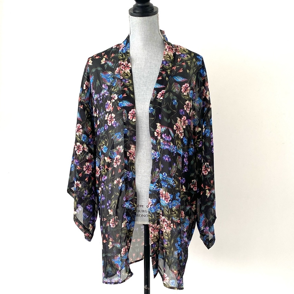 Show Me Your MuMu Black Floral Swim Coverup Kimono Gown Over sized XS Vacation